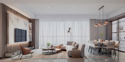 现代家居客餐厅3D模型下载